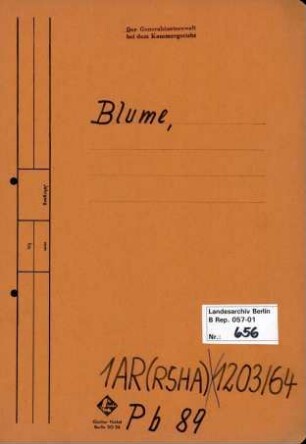Personenheft Blume, Standartenführer