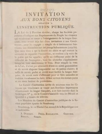 Invitation Aux Bons Citoyens Relative A L'Instruction Publique