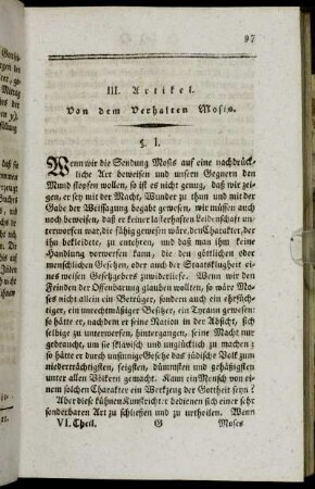 III. Artikel. Von dem Verhalten Mosis.