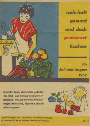 Nahrhaft, gesund und doch preiswert kochen. Für Juli und August 1957