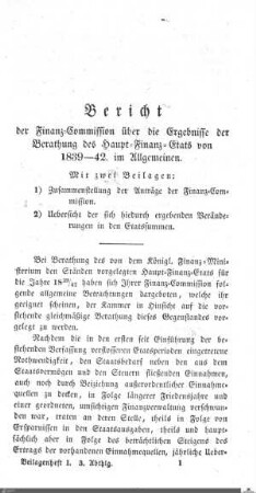 Berichte, Beschlüsse, Noten zum Haupt-Finanz-Etat 1839-1842