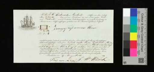 Frachtbrief, 17. August 1816, Schiffer H. Woderich von Rostock für zwanzig Faß weissen Wein
