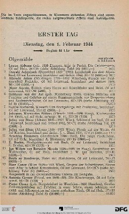 Erster Tag: Dienstag, den 1. Februar 1944, Beginn 14 Uhr (Nr. 1-225)