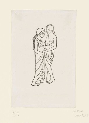 Chloe mit Daphnis vereint, aus: Longos, "Daphnis und Chloe", Paris 1937, S. 213