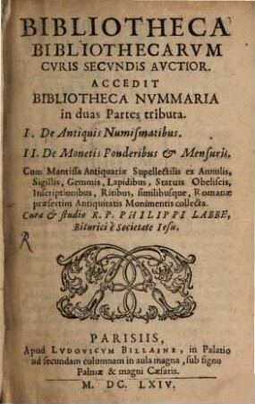 Bibliotheca bibliothecarum curis secundis auctior