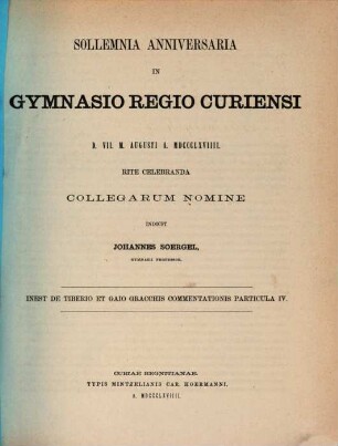 Sollemnia anniversaria in Gymnasio Regio Curiensi ... rite celebranda collegarum nomine indicit, 1869