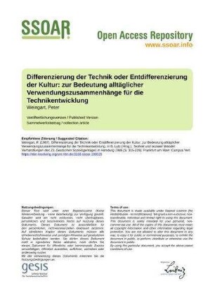 Differenzierung der Technik oder Entdifferenzierung der Kultur: zur Bedeutung alltäglicher Verwendungszusammenhänge für die Technikentwicklung