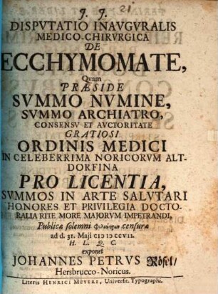 Disp. inaug. med. chir. de ecchymomate