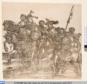 Der Triumphzug Kaiser Karls V., Bl. 2, Musiker und Reiter
