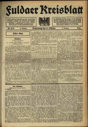 Erste Ausgabe vom Donnerstag, den 13. Oktober 1910.