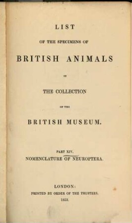 List of the specimens of British animals, 14. Nomenclature of Neuroptera