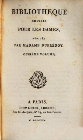 Bibliothèque choisie pour les dames. 11. 1821
