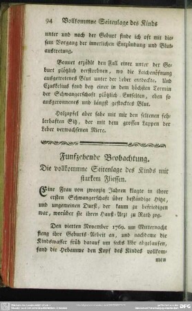 Funfzehende Beobachtung. Die vollkommne Seitenlage des Kinds mit starkem Fliessen