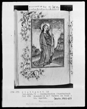 Deutsches Gebetbuch (Waldburg-Gebetbuch) — Heilige Agathe, Folio 49verso