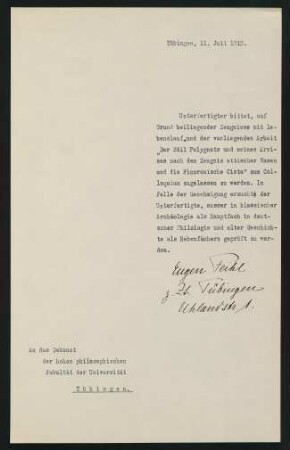 Bitte um Zulassung zum Colloquium