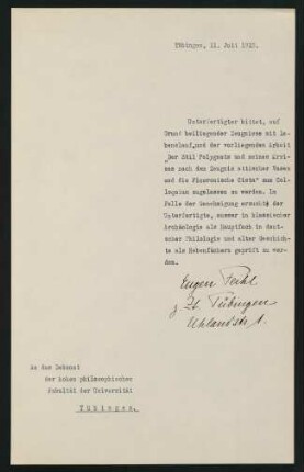 Bitte um Zulassung zum Colloquium