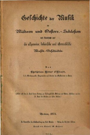 Schriften der Historisch-Statistischen Section der K.K. Mährisch-Schlesischen Gesellschaft zur Beförderung des Ackerbaues, der Natur- und Landeskunde. 21. 1873