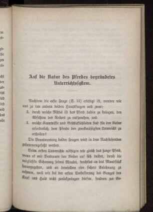 Auf die Natur des Pferdes begründetes Unterrichtssystem