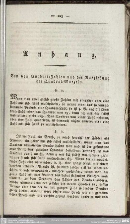 Anhang. Von den Quadrat-Zahlen und der Ausziehung der Quadrat-Wurzeln
