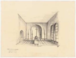 Evangelisches Diakonissenkrankenhaus Bethanien, Berlin-Kreuzberg Umbau. Nebengebäude. Leichenhalle: Aufbahrung Perspektivische Ansicht
