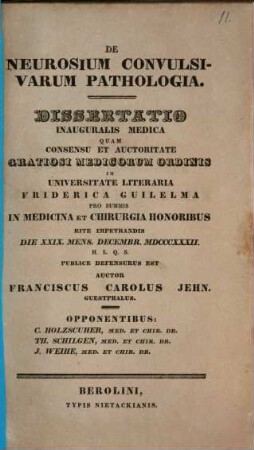 De neurosium convulsivarum pathologia : Diss. inaug. med.