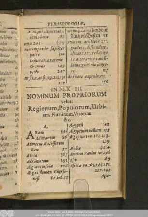 Index III. Nominum Propriorum veluti Regionum, Populorum, Urbium, Fluminum, Virorum [et]c.