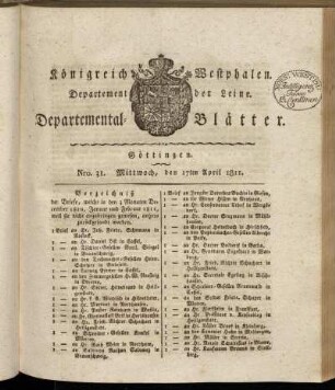 Nro. 31. Mittwoch, den 17ten April 1811 [-] Nro. 40. Sonnabend, den 18ten May 1811