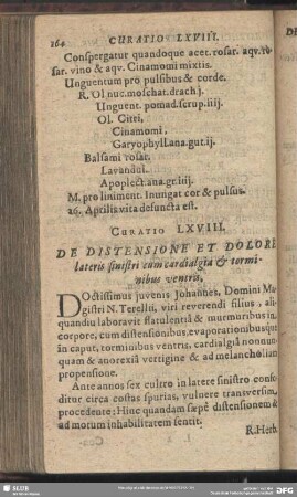 Curatio LXVIII. [Curatio LXX.] De Distensione Et Dolore lateris sinistri cum cardialgia et torminibus ventris