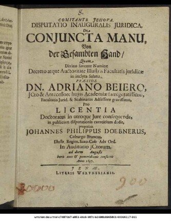 Disputatio Inauguralis Iuridica, De Coniuncta Manu