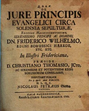 De iure principis evangelici circa solennia sepulturae