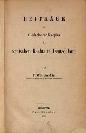 Beiträge zur Geschichte der Reception des römischen Rechts in Deutschland