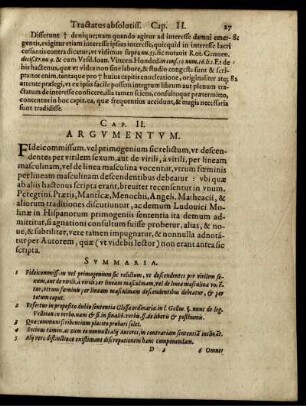 Cap. II. ["Argumentum" und "Summaria" zu Beginn]
