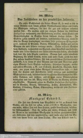 31. März. Markgraf Eckard I.