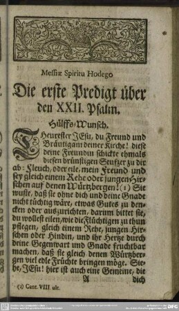 Die erste Predigt über den XXII. Psalm