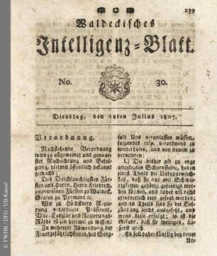 No. 30, Dienstag, den 28ten Julius 1807