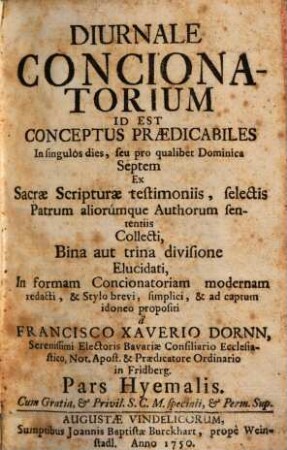 Diurnale Concionatorium Id Est Conceptus Predicabiles In singulos dies, seu pro qualibet Dominica ..., [4]. Pars hyemalis
