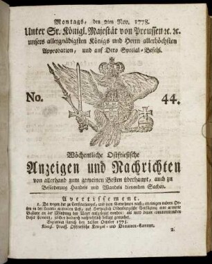 No. 44. Montags, den 2ten Nov. 1778.