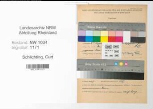 Entnazifizierung Curt Von Schlichting , geb. 03.08.1877 (Major)