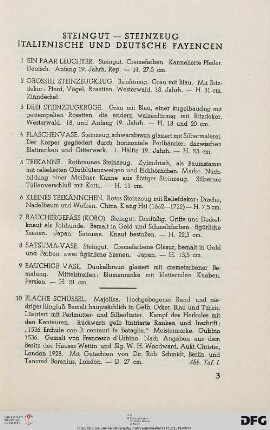 Steingut – Steinzeug (Nr. 1-33)
