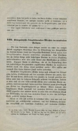 VII. Kriegsschiffe kriegführender Mächte im neutralen Gebiete