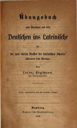 Uebungsbuch zum Uebersetzen aus dem Deutschen in das Lateinische. Curs 3