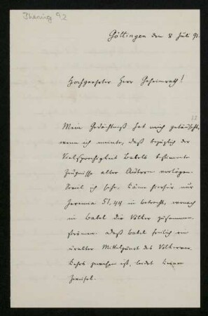 Bl. 33 - 36: Brief von Rudolf Smend an Rudolf von Jhering, Göttingen, 8.7.1891