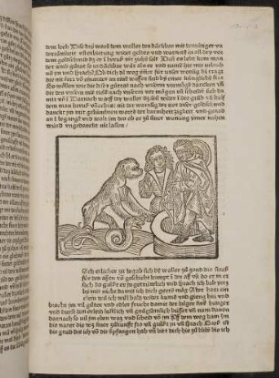 Der Pilger zieht den Goldschmied aus dem Brunnen, dabei Affe und Natter; (Kapitel XIV: Von dem Goldschmied, dem Affen, der Natter und Schlange)