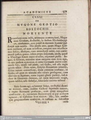 CXXXI De Hugone Grotio Rostochii Moriente