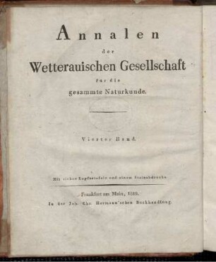 4,1,1: Neue Annalen der Wetterauischen Gesellschaft für die Gesammte Naturkunde zu Hanau