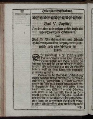 Das V. Capittel. Von der alten und jetzigen größe dieser löblichen Grafschafft Tekelenburg.
