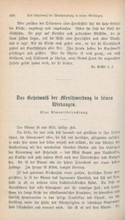 496-508 Das Geheimniß der Menschwerdung in seinen Wirkungen : eine Adventsbetrachtung