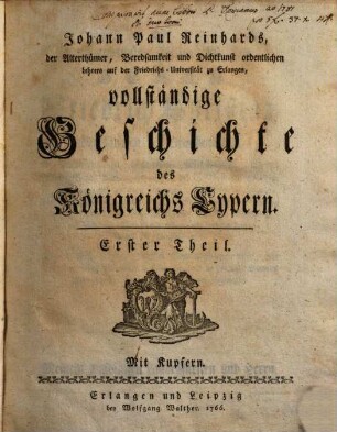 Johann Paul Reinhards ... vollständige Geschichte des Königreichs Cypern. 1