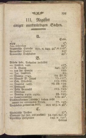 II. Register einiger merkwürdigen Sachen