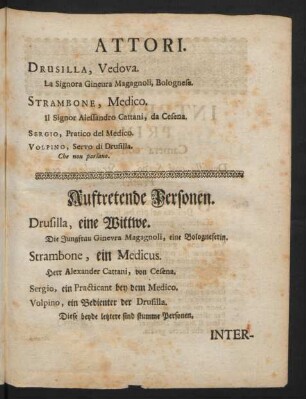 Attori. Auftretende Personen.